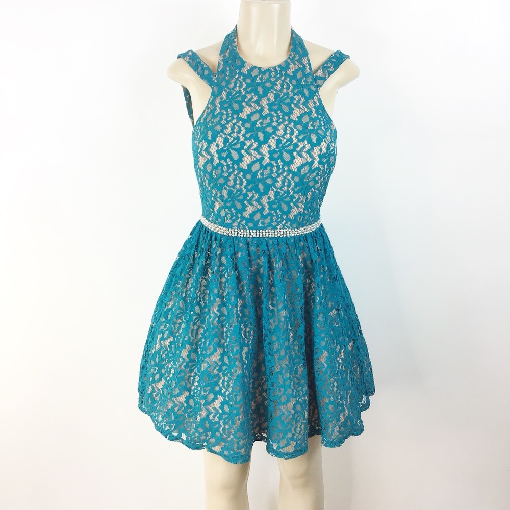 City Triangles Women's Party Dress Sz 5 Teal Nude‎